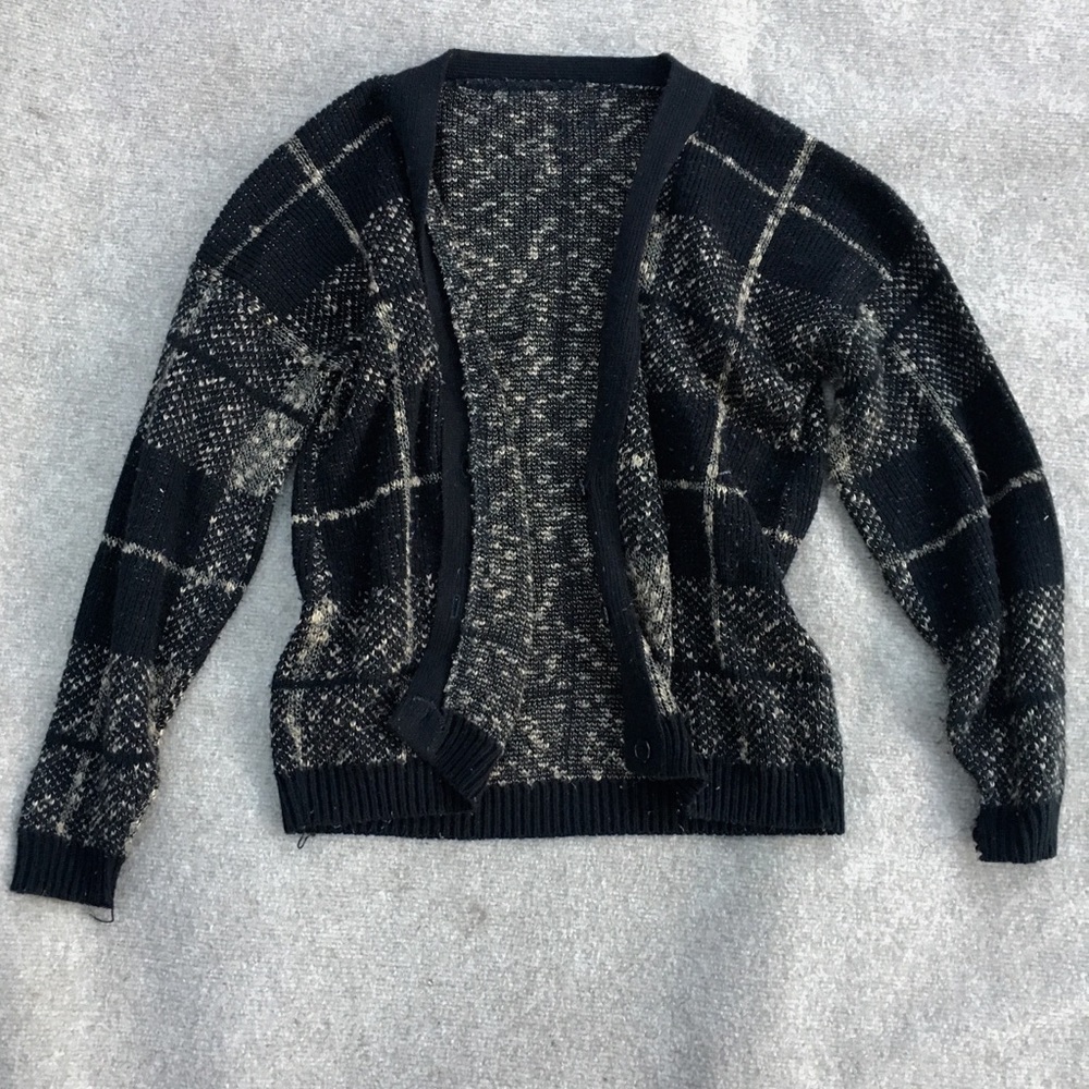 Vintage oversized sweater plaid black tan
